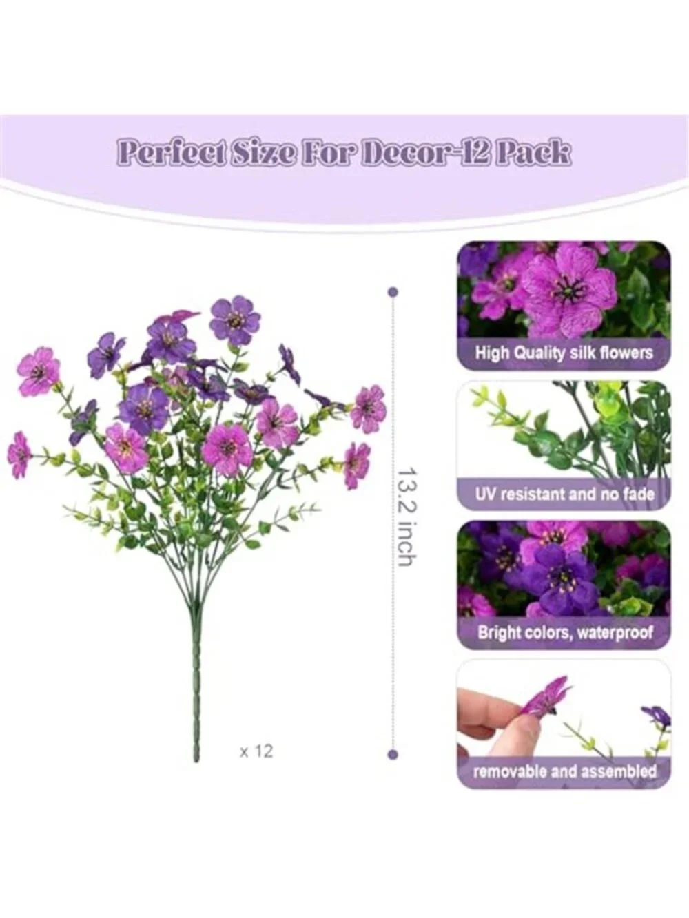 Artificial Daisy Flowers Light Purple Faux Outdoor Plants Eucalyptus 12 Bundles